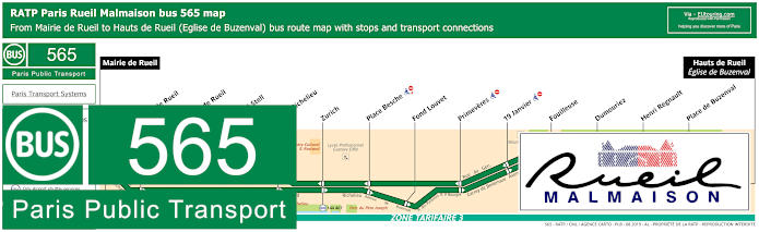 Paris Rueil Malmaison bus 565 map with stops and connections