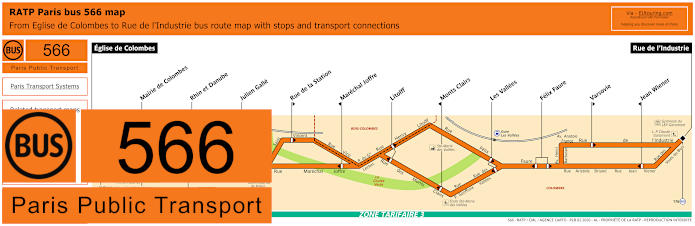 Paris bus 566 map with stops and connections