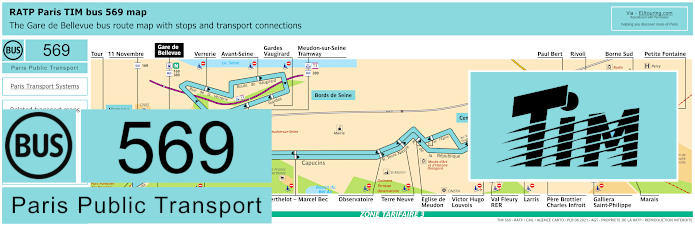 Paris TIM bus 569 map with stops and connections