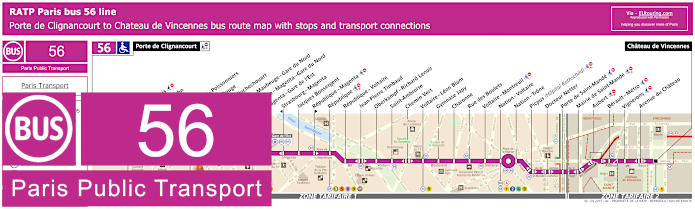 Paris bus 56 map with stops and connections