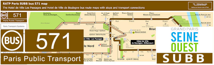 Paris SUBB bus 571 map with stops and connections