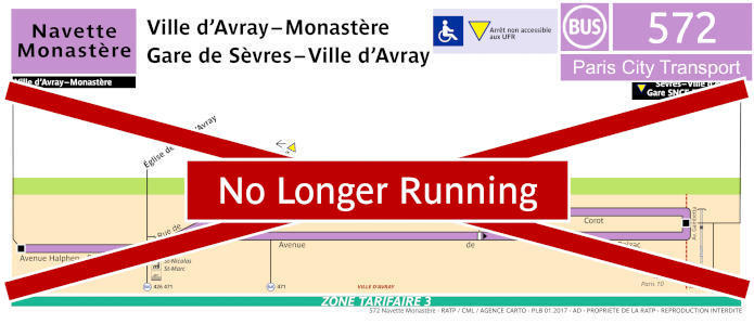 Paris Navette Monastere bus 572 map with stops and connections