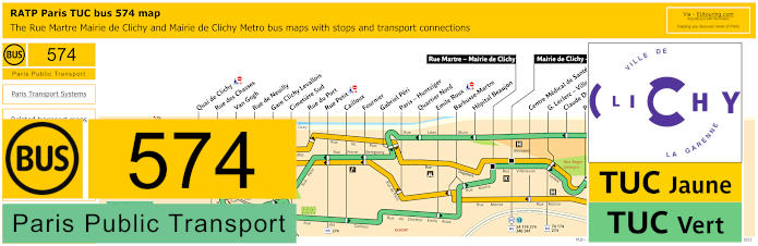 Paris TUC bus 574 map with stops and connections