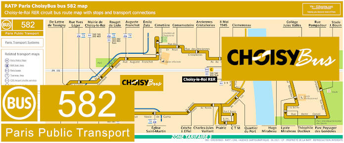 Paris ChoisyBus bus 582 map with stops and connections