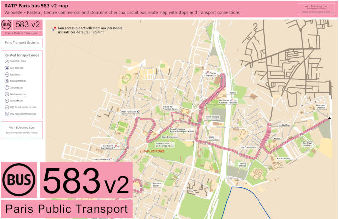 Paris bus 583 v2 map with stops and connections