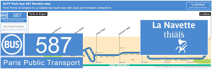 Paris bus 587 Navette map with stops and connections