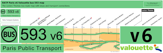 Paris v6 Valouette bus 593 map with stops and connections