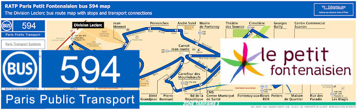 Paris Petit Fontenaisien bus 594 map with stops and connections