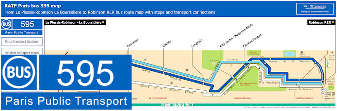 Paris bus 595 map with stops and connections