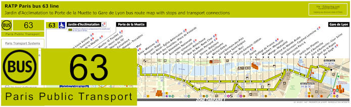 Paris bus 63 map with stops and connections