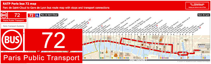 Paris bus 72 map with stops and connections