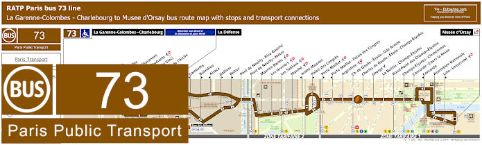 Paris bus 73 map with stops and connections