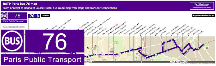 Paris bus 76 map with stops and connections