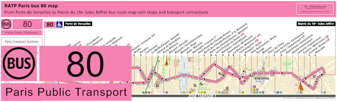 Paris bus 80 map with stops and connections