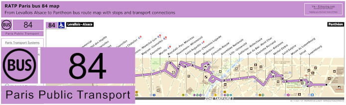 Paris bus 84 map with stops and connections