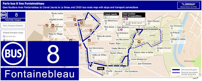 Paris bus line 8 Fontainebleau route map