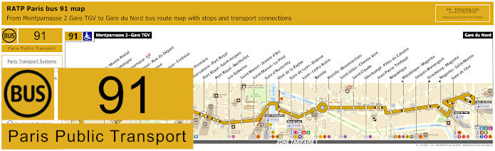 Paris bus 91 map with stops and connections