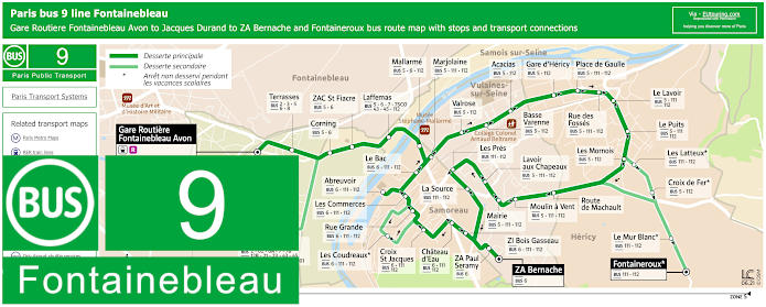 Paris bus line 9 Fontainebleau map