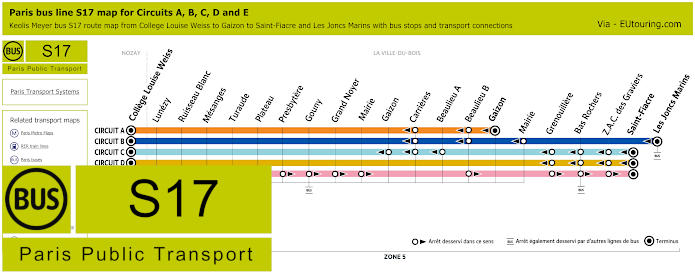 Paris Keolis Meyer bus S17 map College Louise Weiss to Gaizon to Saint-Fiacre and Les Joncs Marins