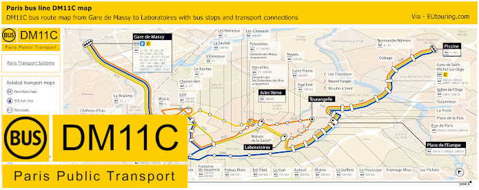 Paris bus DM11C maps Gare de Massy to Laboratoires
