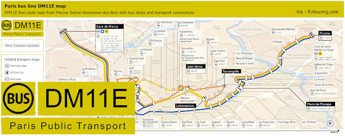Paris bus DM11E map Gare de Massy to Piscine Sainte-Genevieve-des-Bois