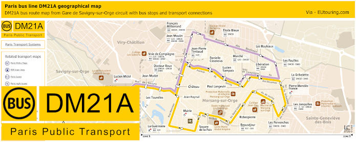 Paris DM21A bus map for Gare de Savigny-sur-Orge circuit