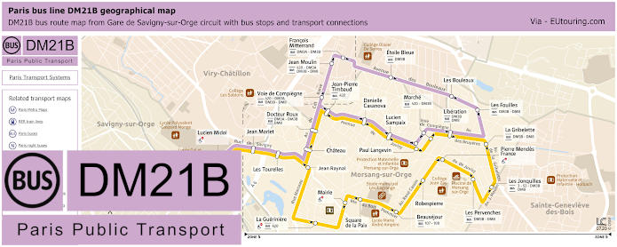 Paris DM21B bus map Gare de Savigny-sur-Orge circuit