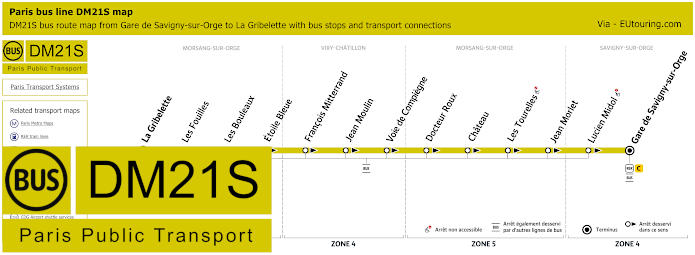 Paris DM21S bus map Gare de Savigny-sur-Orge to La Gribelette