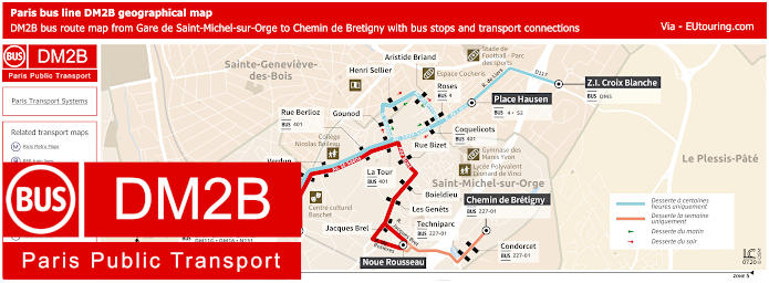 Paris bus DM2B map Gare de Saint-Michel-sur-Orge to Chemin de Bretigny