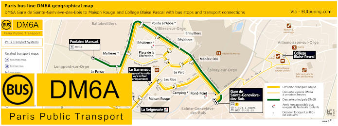 Paris bus DM6A map Gare de Sainte-Genvieve-des-Bois