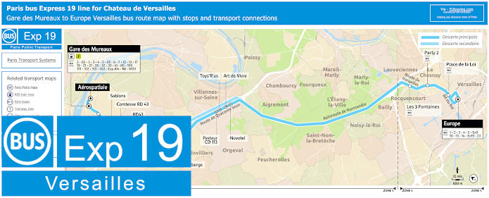 Paris Bus Express 19 route map for Chateau de Versailles