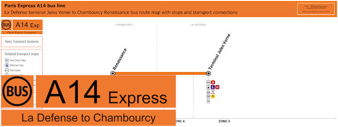 Paris Express A14 bus La Defense to Chambourcy map