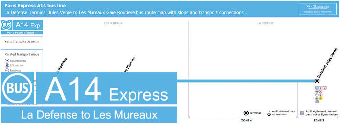 Paris Express A14 bus La Defense to Les Mureaux map