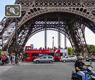 Paris open top tourist bus at Eiffel Tower