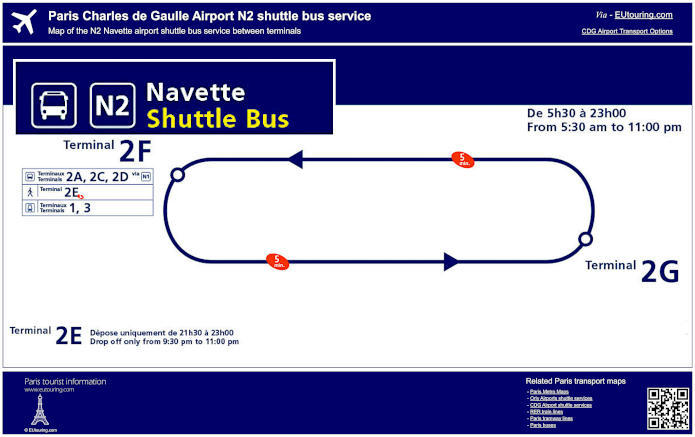 CDG airport Navette N2 shuttle bus map