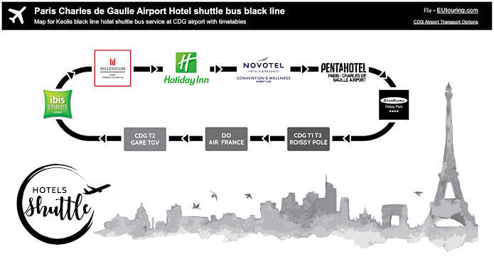 CDG airport hotel shuttle bus black line