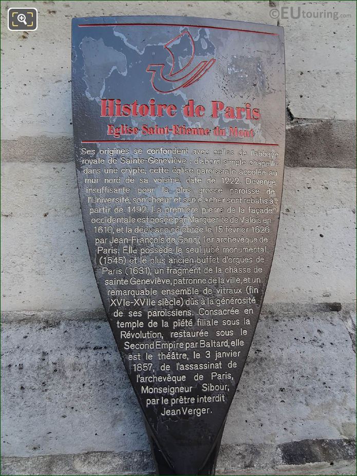 Tourist information board for Eglise Saint-Etienne du Mont