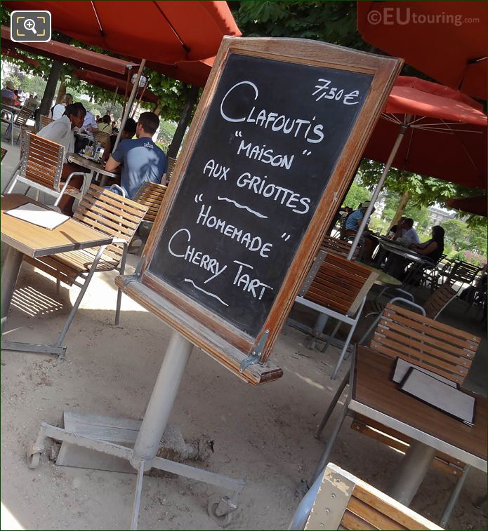 Restaurant menu board in Jardin des Tuileries