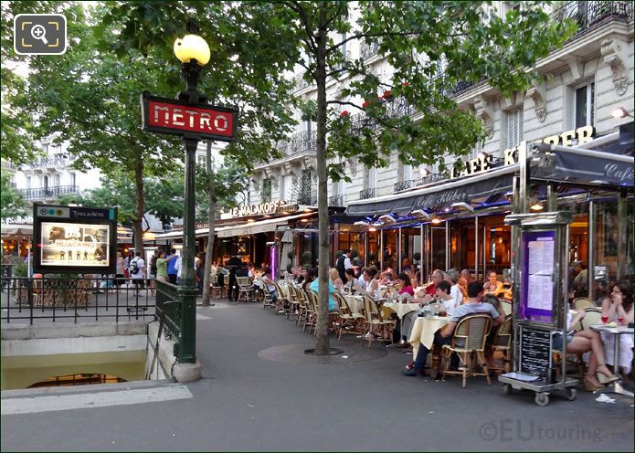 Paris Metro entrance by cafes