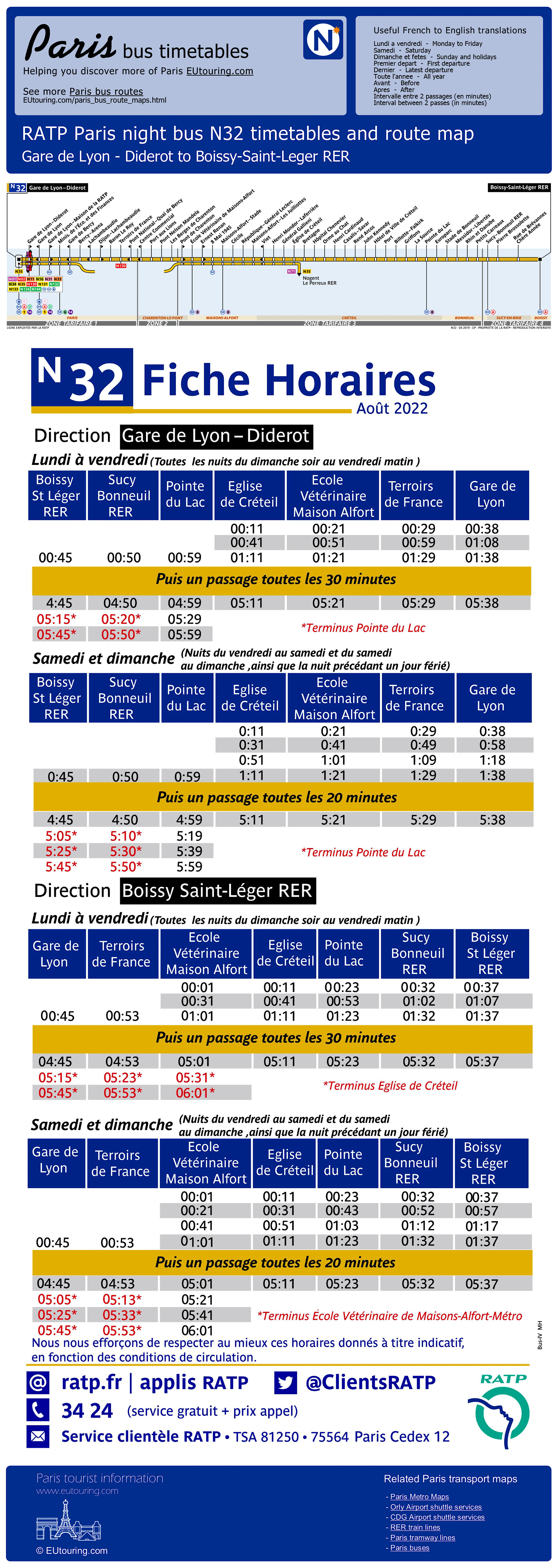 Noctilien bus maps and timetables for Paris night buses N30 to N39