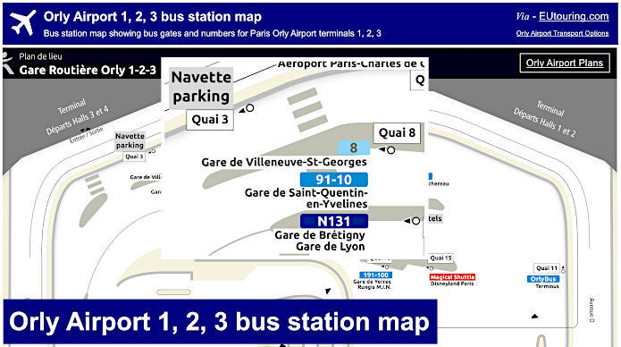 Orly Airport 1, 2, 3 bus station map