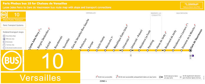 Paris Phebus bus 10 map Versailles with stops and connections