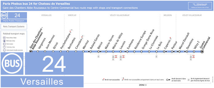 Paris Phebus bus 24 map Versailles with stops and connections