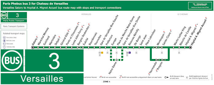 Paris Phebus bus 3 map Versailles with stops and connections