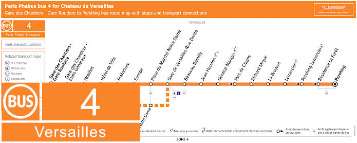 Paris Phebus bus 4 map Versailles with stops and connections