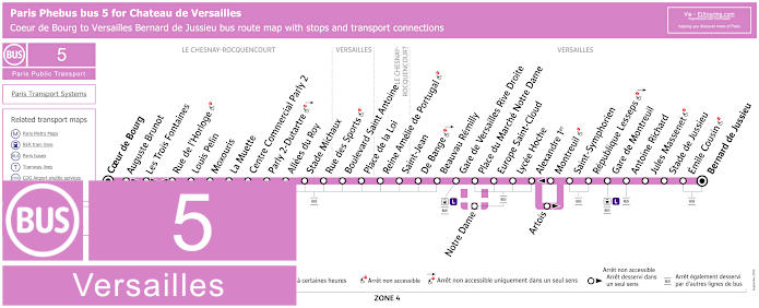 Paris Phebus bus 5 map Versailles with stops and connections