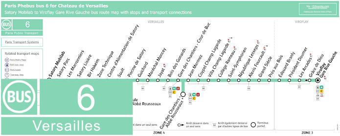 Paris Phebus bus 6 map Versailles with stops and connections