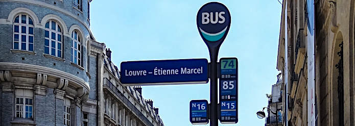 Louvre Etienne Marcel bus stop and bus numbers