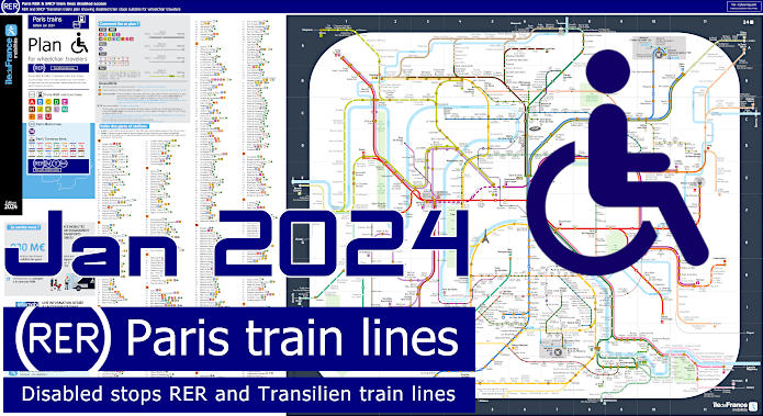 Paris RER and Transilien trains map with disabled stops