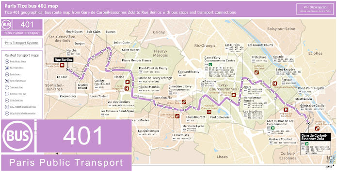 Paris Tice bus 401 map Gare de Corbeil-Essonnes Zola to Rue Berlioz